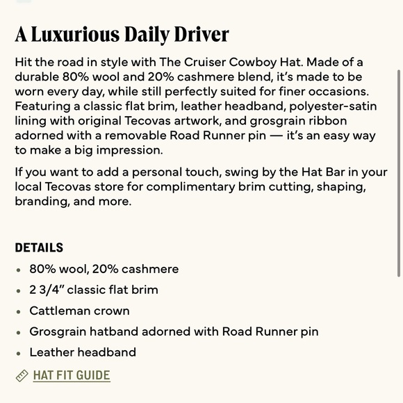 Tecovas THE CRUISER WOOL BLEND COWBOY HAT WOOL BLEND - Picture 5 of 5